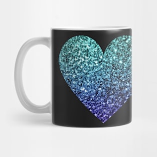 Teal and Dark Blue Ombre Faux Glitter Heart Mug